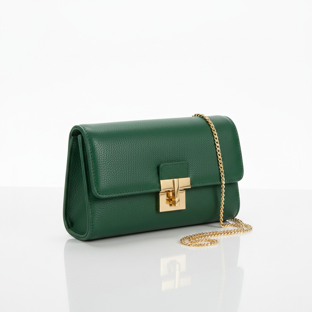 Emerald Green Clutch with Gold Chain