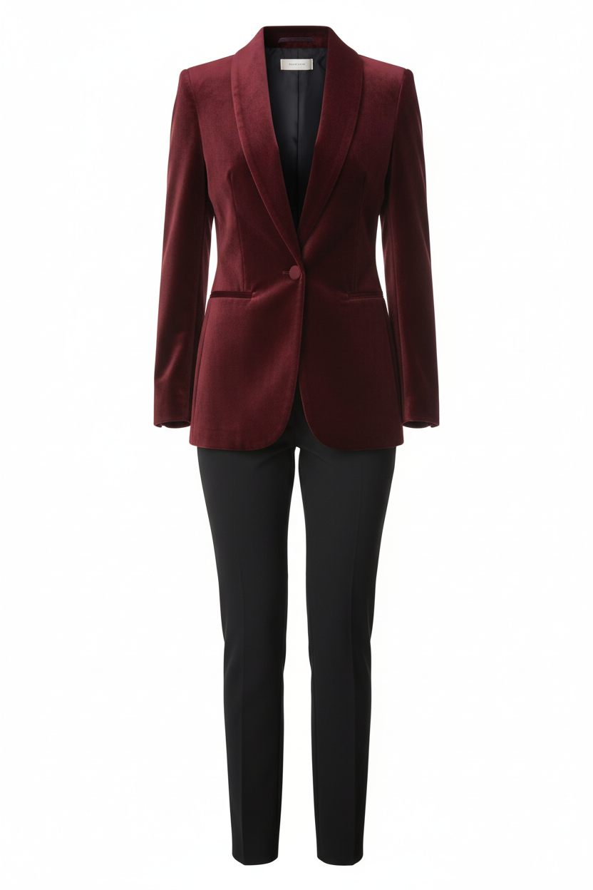Burgundy Velvet Blazer Suit