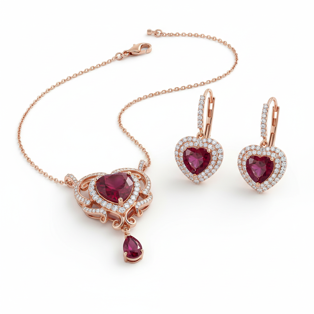 Ruby Heart Necklace Set