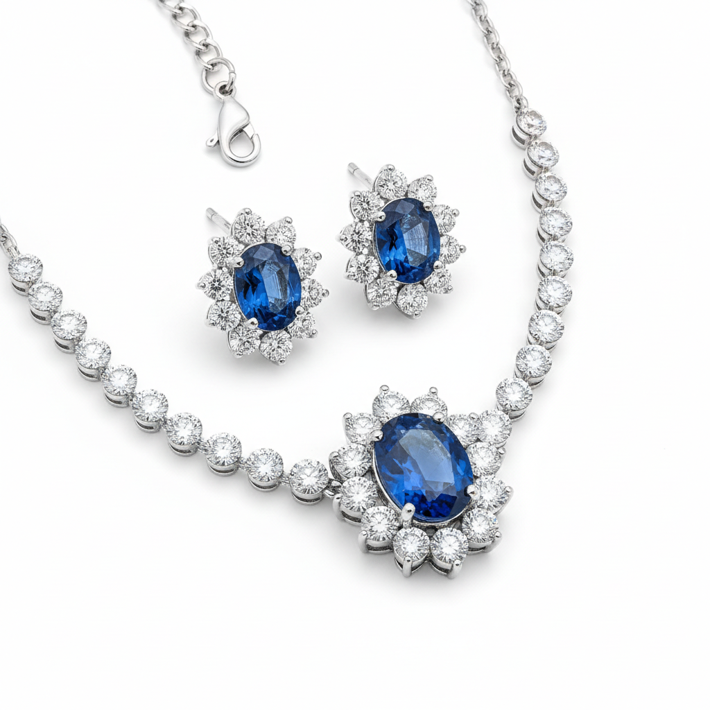 Sapphire and Diamond Necklace Set